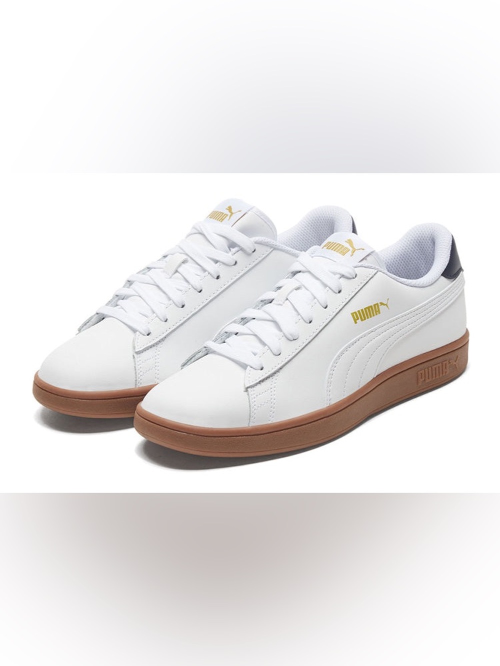 Puma White Sneakers with Brown Gum Sole and Gold Accents 0014